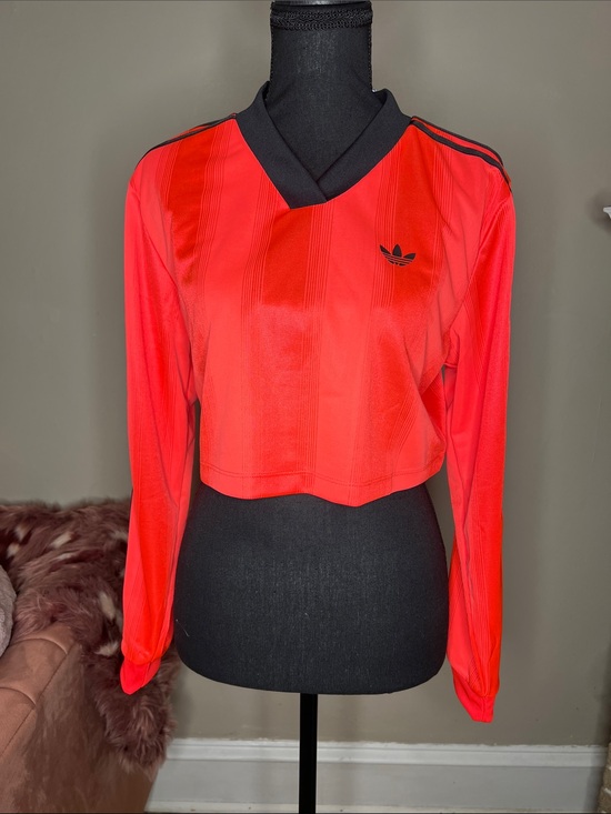 adidas Tops - adidas Red Cropped V-Neck Long Sleeve Top with Black Accents